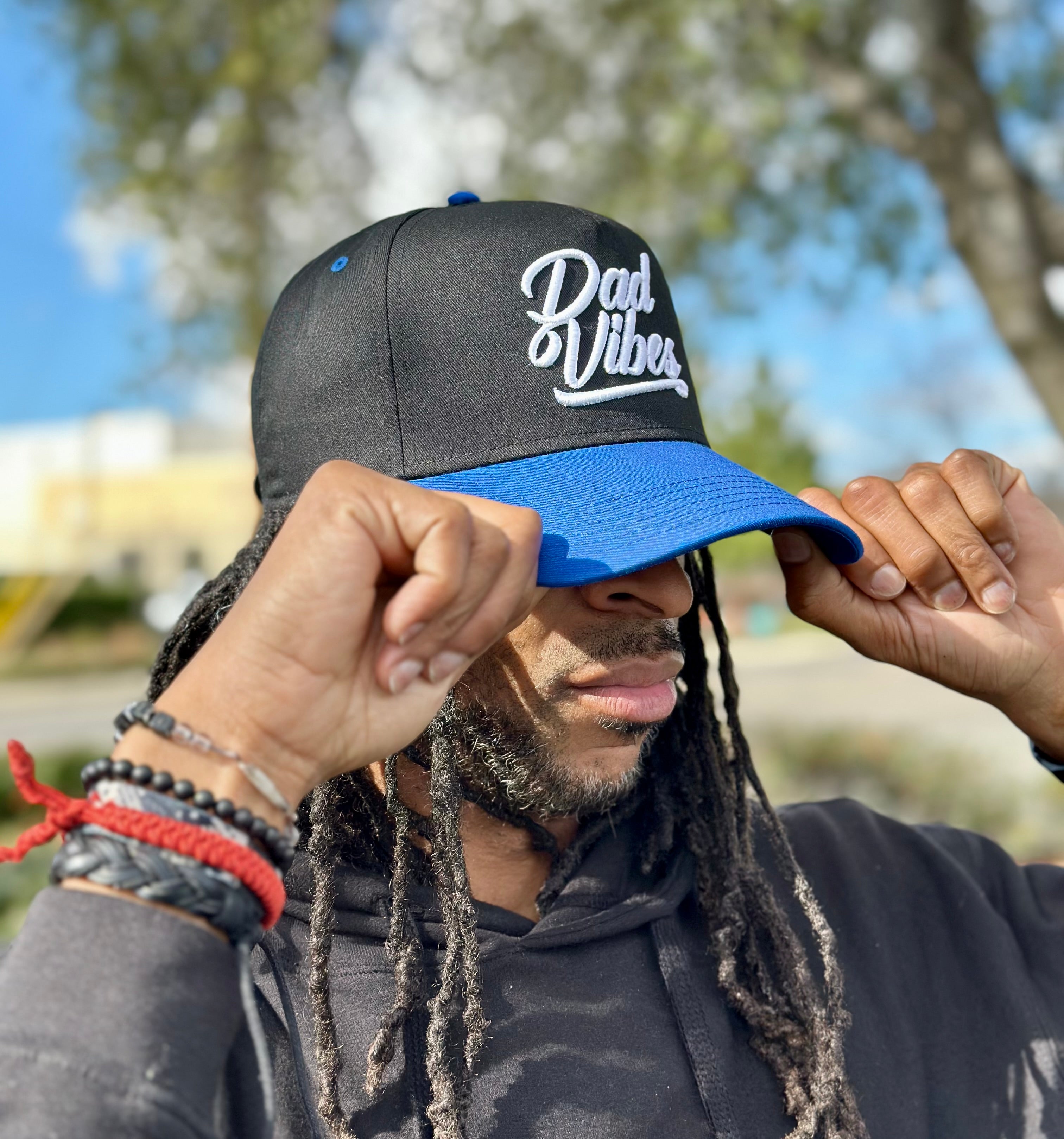 DadVibes Script 5 Panel Hat (Black & Royal)