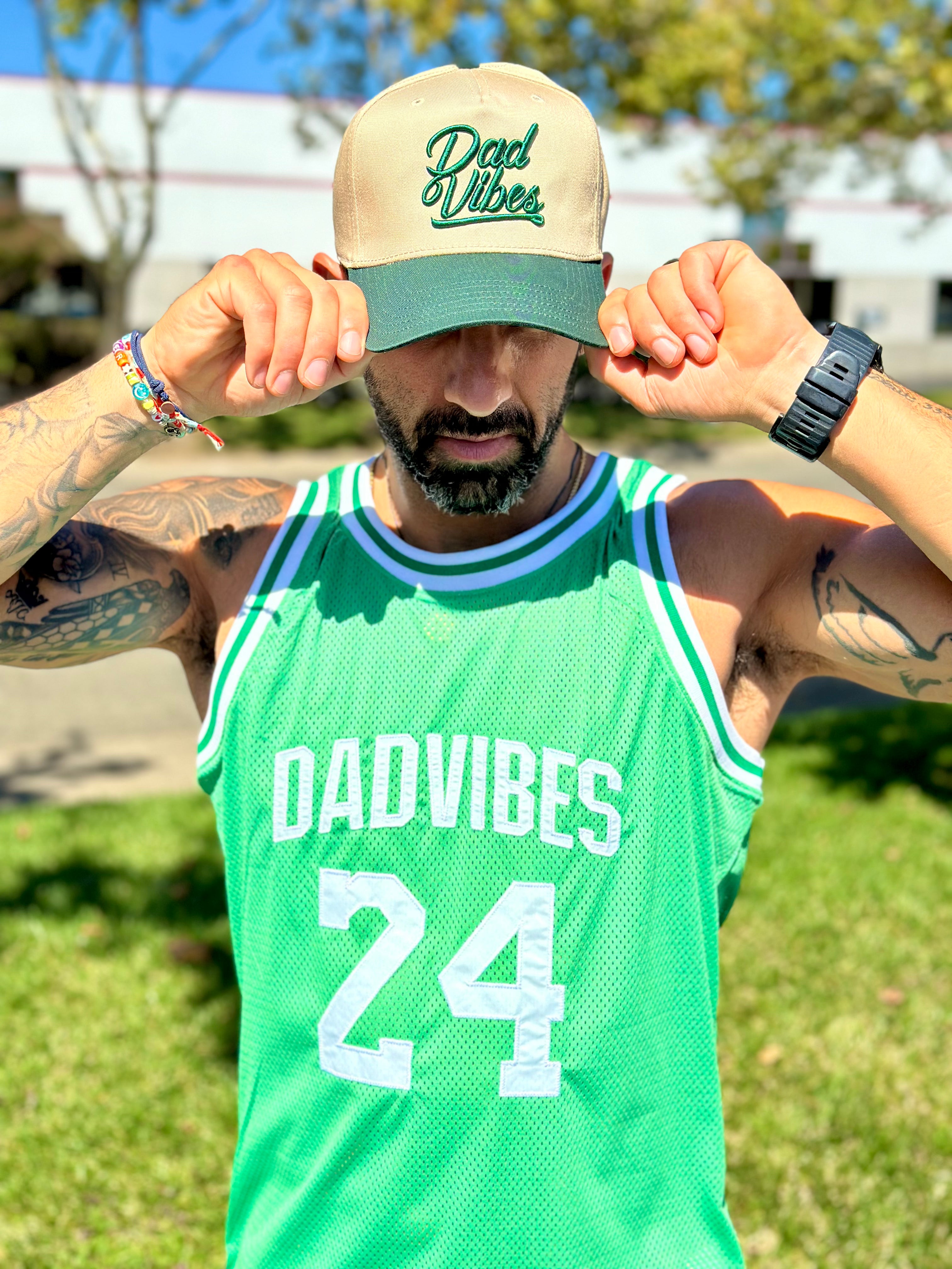 DadVibes Script 5 Panel Hat (Green on Green)